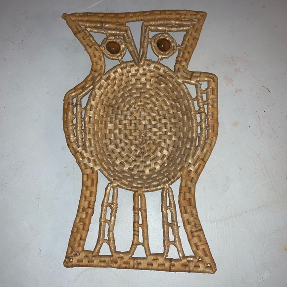 Vintage Wicker Owl Wall Decor key basket, Beige - Picture 4 of 8